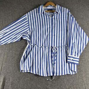 Banana Republic Womens Striped Button Up Spaghetti Belt Coastal Beach L Preppy